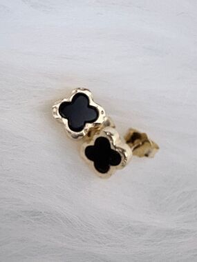 Black Onyx Clover Silver S925 Stud Earrings